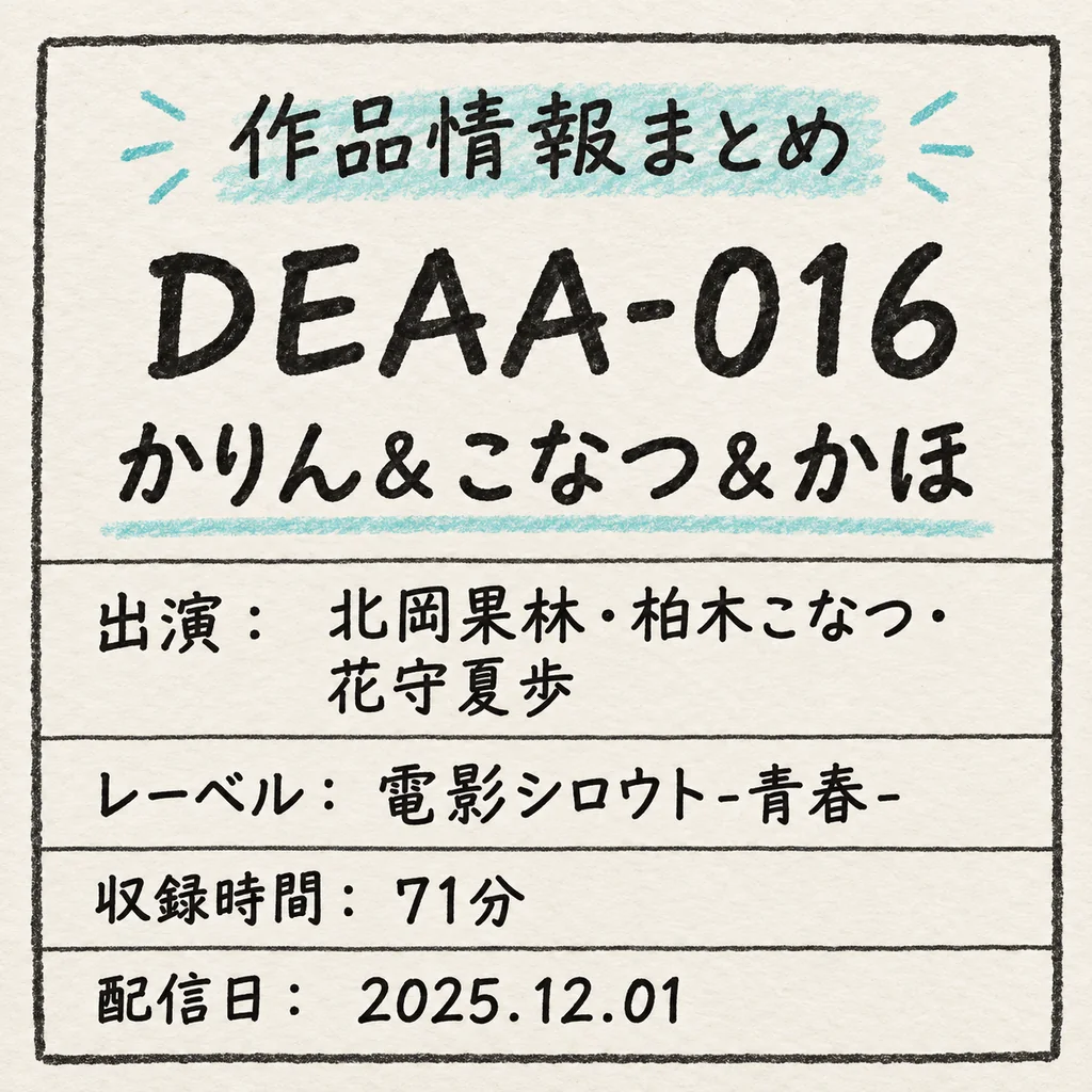 DEAA-016 かりん&こなつ&かほ 北岡果林・柏木こなつ・花守夏歩 作品情報まとめ