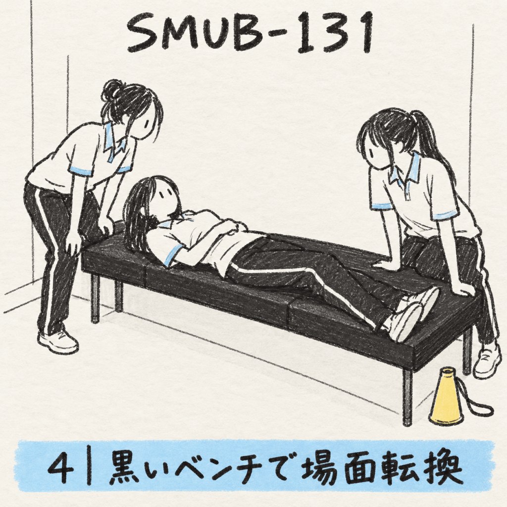 場面メモ4：SMUB-131 黒いベンチを囲む3人の場面転換