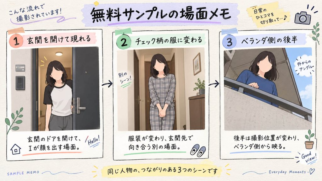 SPAY-735 無料サンプルの場面メモ 玄関先のI・チェック柄の服に変わる場面・ベランダ側の後半場面