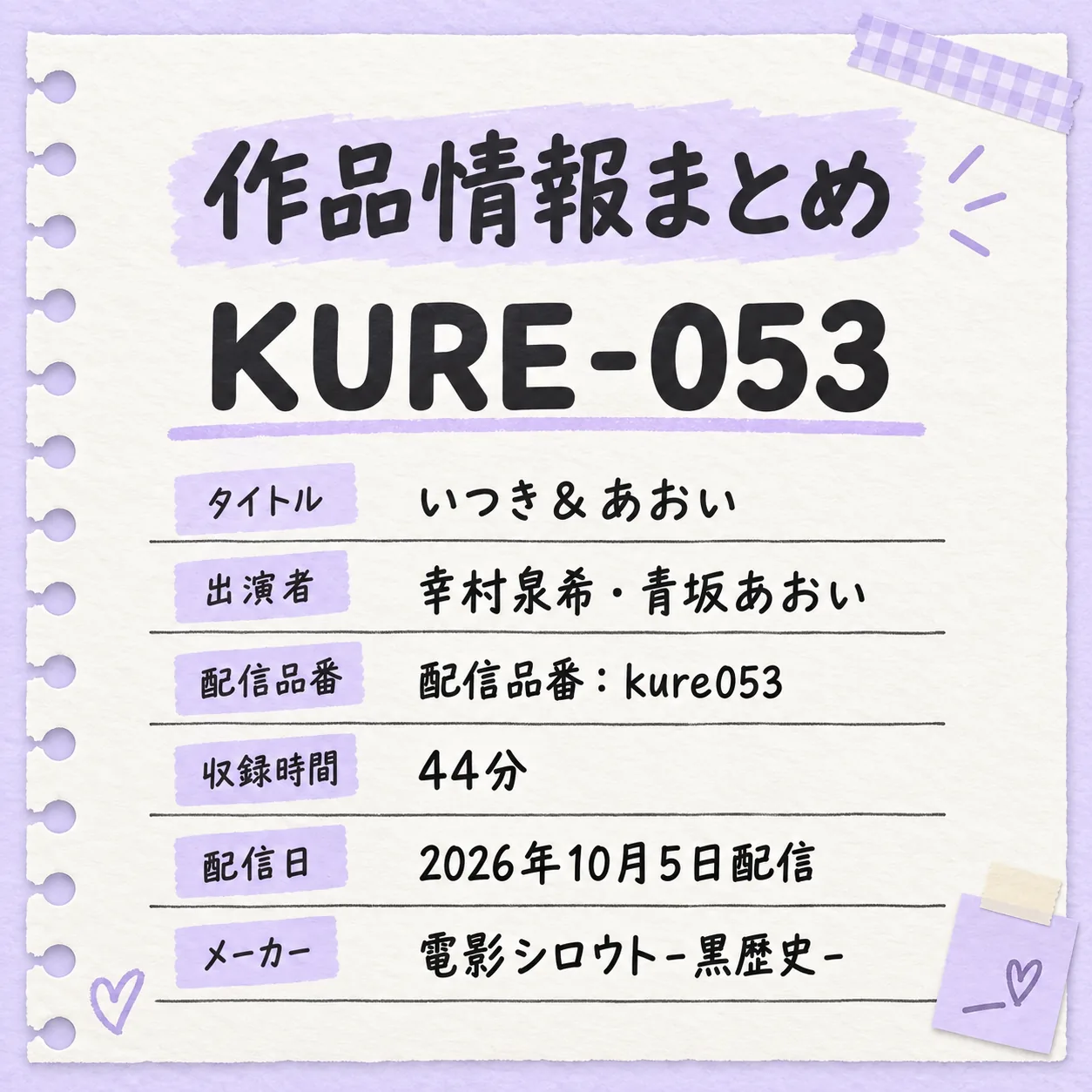 KURE-053 いつき&あおい 幸村泉希・青坂あおい 作品情報まとめ